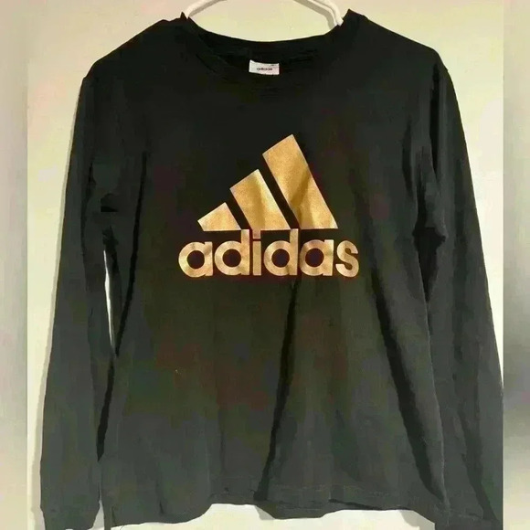 Black and gold women’s size large Adidas longsleeve Tshirt EUC - Picture 1 of 3